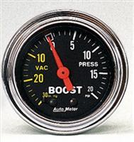 TRADITIONAL CHROME MECHANICAL BOOST/VACUUM GAUGE